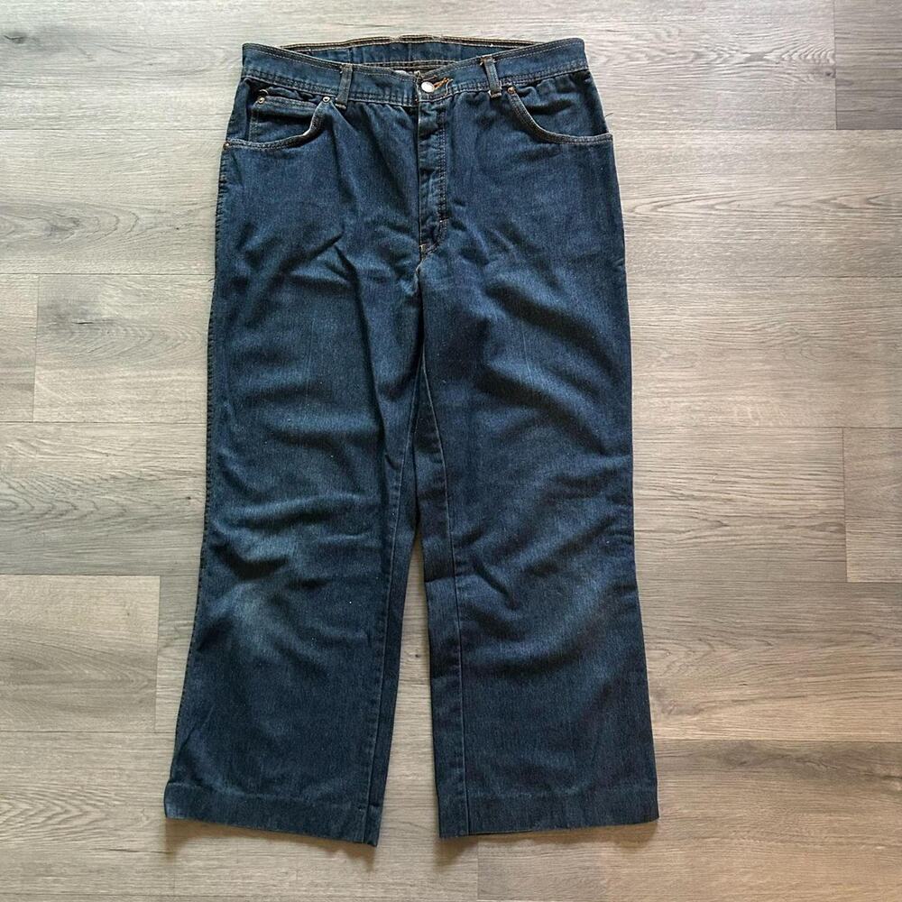 Vintage 70s Free Time High Waisted Dark Wash Flare Denim Jeans Size 15